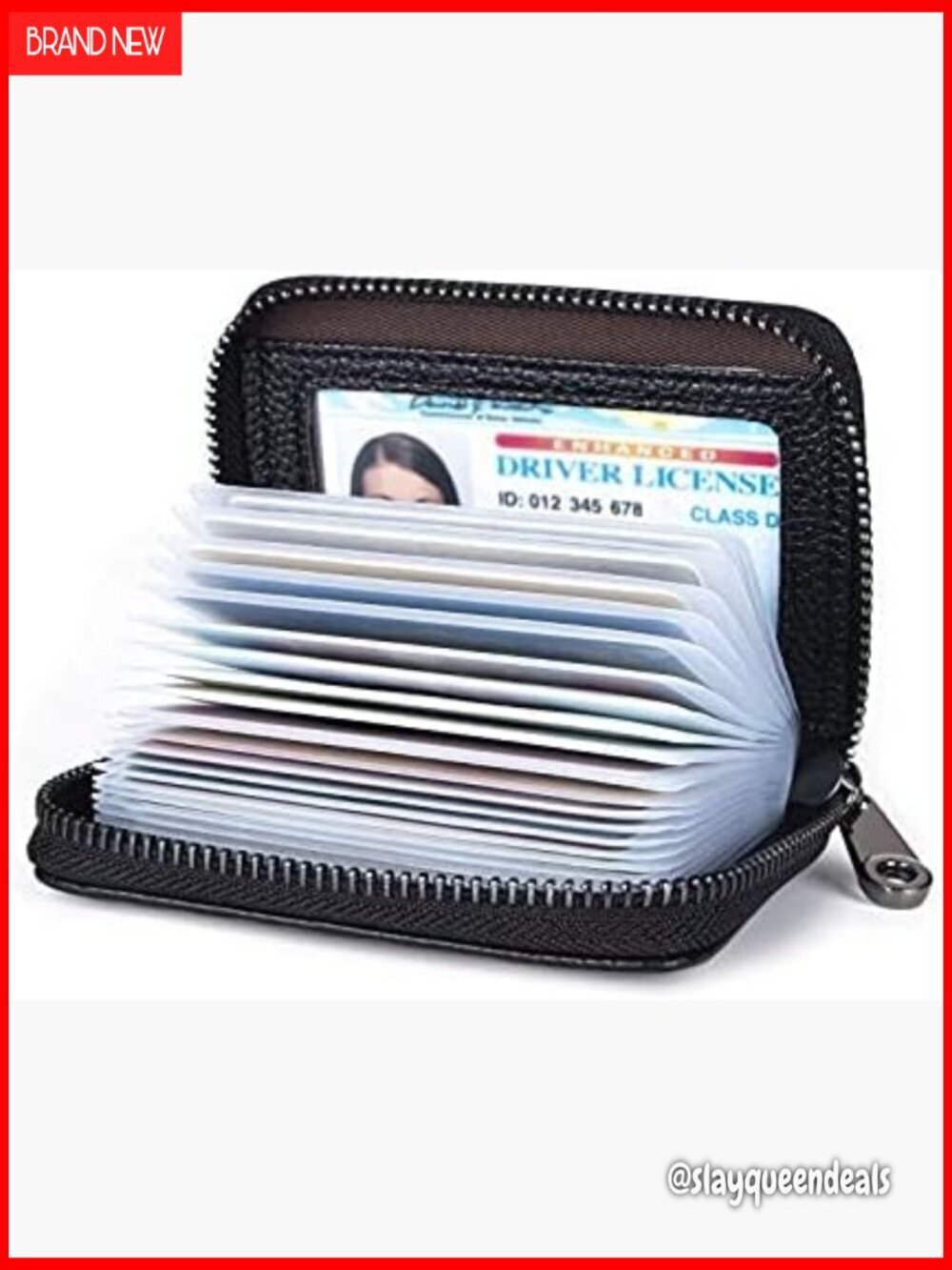 Genuine Leather RFID Blocking Card Case Wallet with 20 Slots Zipper